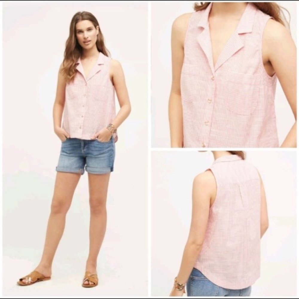 Anthropologie Tybee Tank Red Stripe Button Down Blouse Size 2